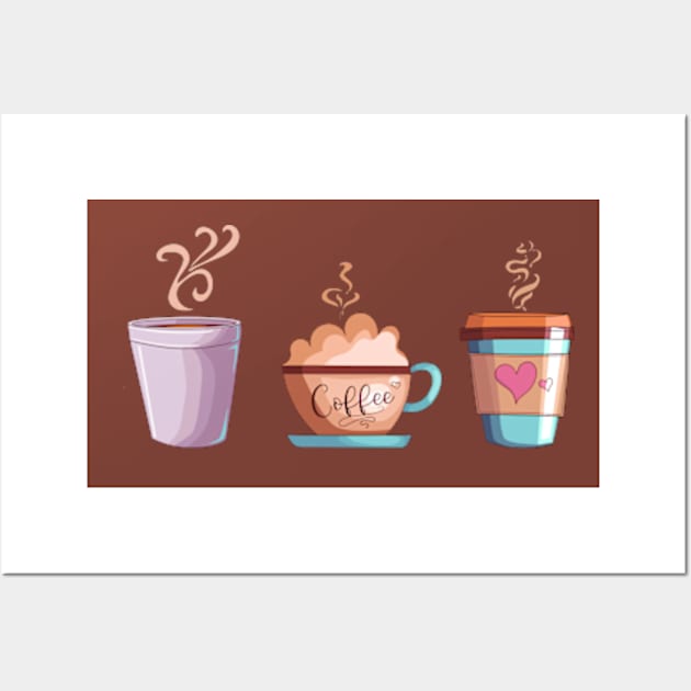 Cute coffee trio Wall Art by MiaArt365